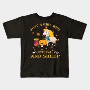 Just A Girl Who Loves Fall & Sheep Funny Thanksgiving Gift Kids T-Shirt